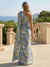 Jacquard Sheath/Column One Shoulder Floor-Length Mother of the Bride & Groom Dresses with Side Draped Sash