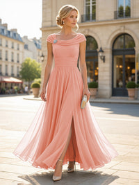 Chiffon A-Line/Princess Cowl Neck Floor-Length Mother of the Bride & Groom Dresses with Pleats & Slit