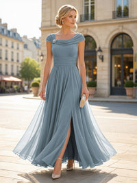 Chiffon A-Line/Princess Cowl Neck Floor-Length Mother of the Bride & Groom Dresses with Pleats & Slit