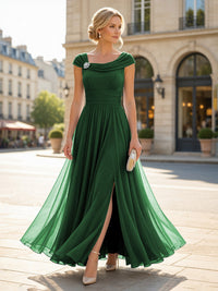Chiffon A-Line/Princess Cowl Neck Floor-Length Mother of the Bride & Groom Dresses with Pleats & Slit