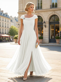 Chiffon A-Line/Princess Cowl Neck Floor-Length Mother of the Bride & Groom Dresses with Pleats & Slit