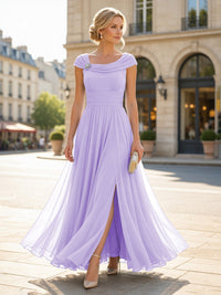 Chiffon A-Line/Princess Cowl Neck Floor-Length Mother of the Bride & Groom Dresses with Pleats & Slit