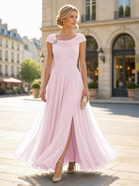 Chiffon A-Line/Princess Cowl Neck Floor-Length Mother of the Bride & Groom Dresses with Pleats & Slit