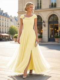 Chiffon A-Line/Princess Cowl Neck Floor-Length Mother of the Bride & Groom Dresses with Pleats & Slit