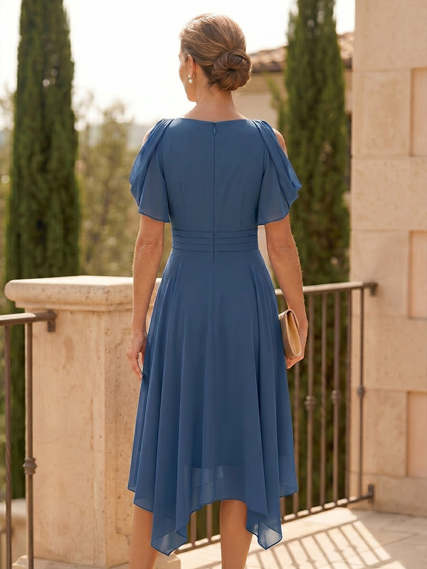Chiffon A-Line/Princess V-Neck Midi-Length Mother of the Bride & Groom Dresses with Pleats