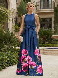 Floral Print A-Line/Princess Scoop Neck Floor-Length Mother of the Bride & Groom Dresses with Pockets