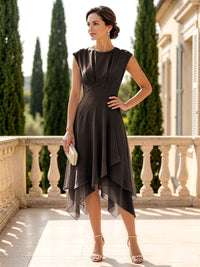 Chiffon A-Line/Princess Scoop Neck Midi-Length Mother of the Bride & Groom Dresses with Ruched Waist