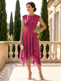 Chiffon A-Line/Princess Scoop Neck Midi-Length Mother of the Bride & Groom Dresses with Ruched Waist