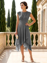 Chiffon A-Line/Princess Scoop Neck Midi-Length Mother of the Bride & Groom Dresses with Ruched Waist