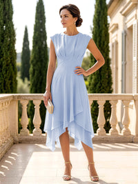 Chiffon A-Line/Princess Scoop Neck Midi-Length Mother of the Bride & Groom Dresses with Ruched Waist