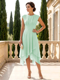 Chiffon A-Line/Princess Scoop Neck Midi-Length Mother of the Bride & Groom Dresses with Ruched Waist
