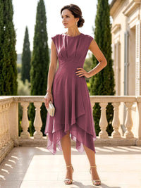 Chiffon A-Line/Princess Scoop Neck Midi-Length Mother of the Bride & Groom Dresses with Ruched Waist