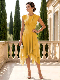 Chiffon A-Line/Princess Scoop Neck Midi-Length Mother of the Bride & Groom Dresses with Ruched Waist