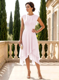 Chiffon A-Line/Princess Scoop Neck Midi-Length Mother of the Bride & Groom Dresses with Ruched Waist