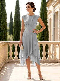 Chiffon A-Line/Princess Scoop Neck Midi-Length Mother of the Bride & Groom Dresses with Ruched Waist