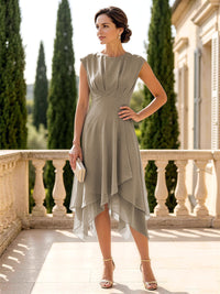 Chiffon A-Line/Princess Scoop Neck Midi-Length Mother of the Bride & Groom Dresses with Ruched Waist