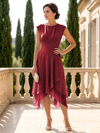 Chiffon A-Line/Princess Scoop Neck Midi-Length Mother of the Bride & Groom Dresses with Ruched Waist