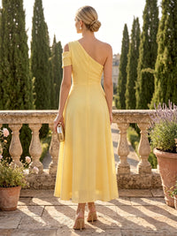 Chiffon A-Line/Princess One Shoulder Tea-Length Mother of the Bride & Groom Dresses with Ruched Waist