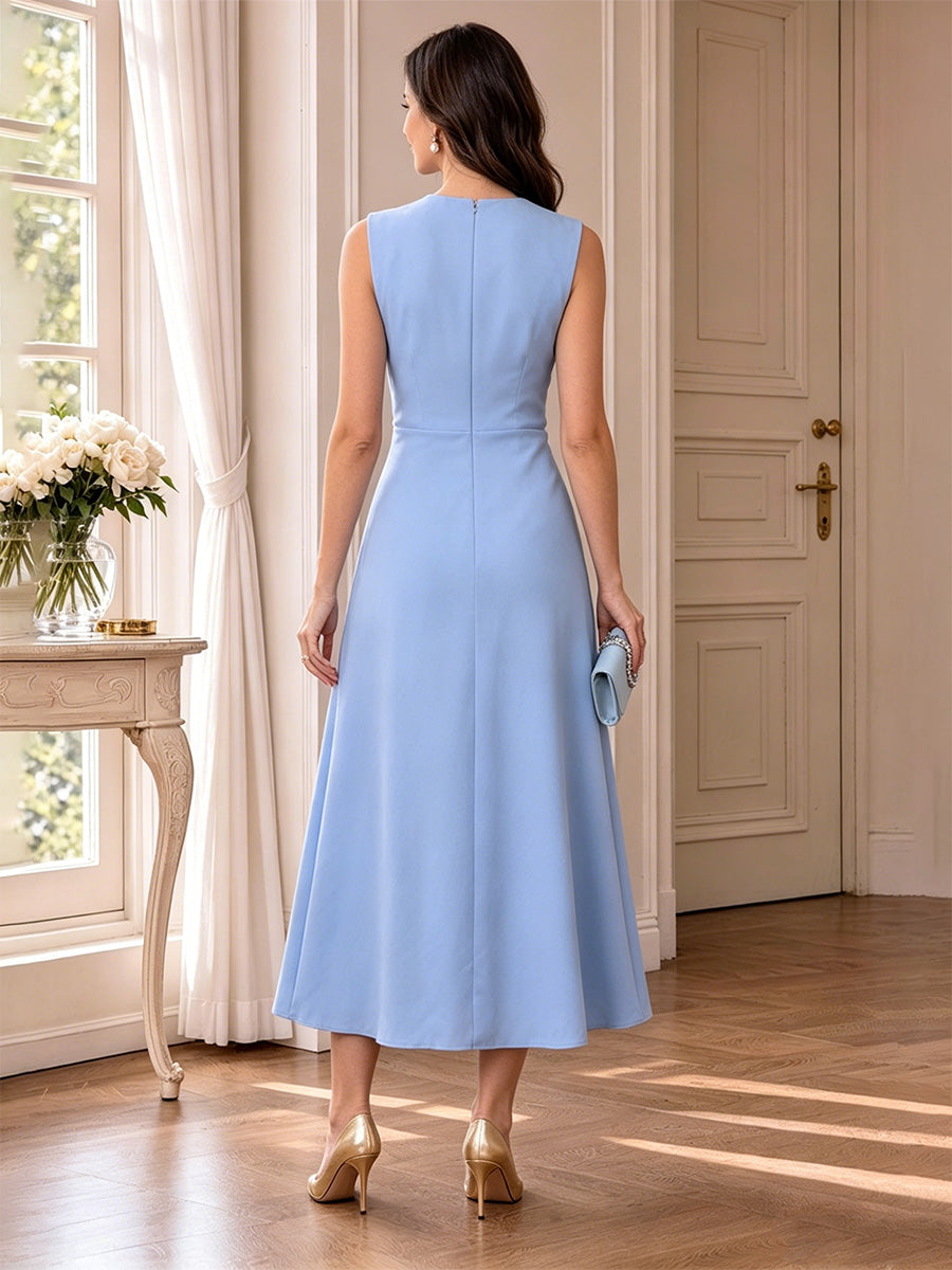 Chiffon A-Line/Princess Scoop Neck Tea-Length Mother of the Bride & Groom Dresses with Ruched Waist