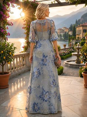 Jacquard A-Line/Princess Scoop Neck Floor-Length Mother of the Bride & Groom Dresses with Ruffles & Ruched Waist