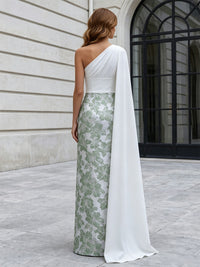 Jacquard Sheath/Column One Shoulder Floor-Length Mother of the Bride & Groom Dresses with Ruched Bodice