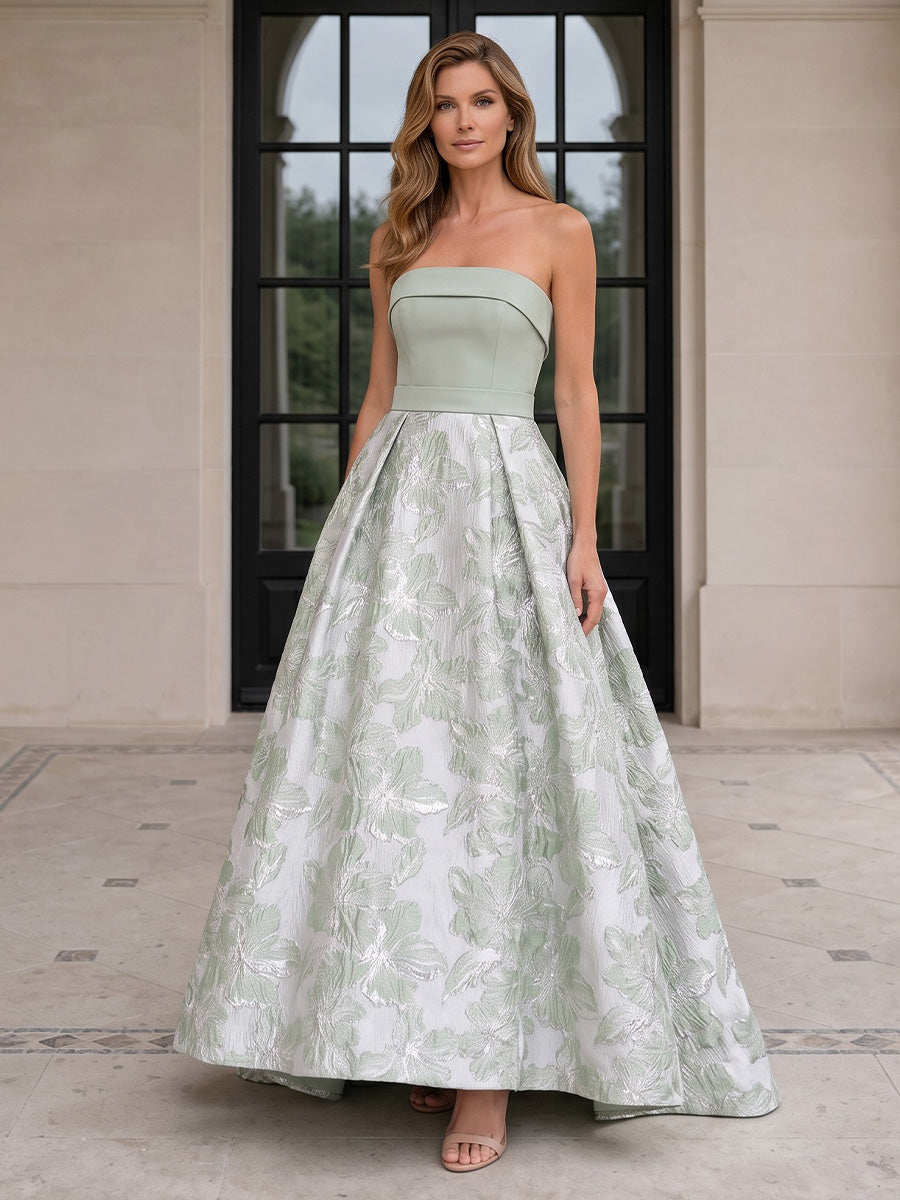 Jacquard A-Line/Princess Strapless Floor-Length Mother of the Bride & Groom Dresses with Satin Bodice