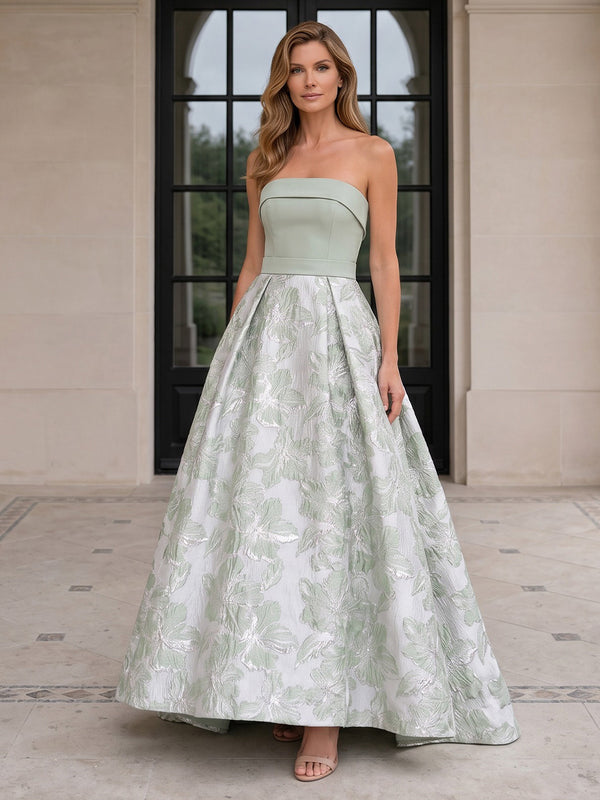Jacquard A-Line/Princess Strapless Floor-Length Mother of the Bride & Groom Dresses with Satin Bodice