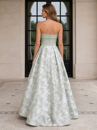 Jacquard A-Line/Princess Strapless Floor-Length Mother of the Bride & Groom Dresses with Satin Bodice