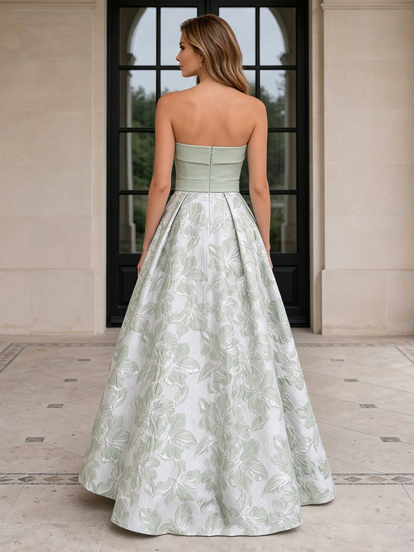 Jacquard A-Line/Princess Strapless Floor-Length Mother of the Bride & Groom Dresses with Satin Bodice