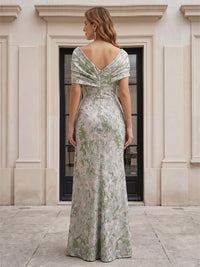 Jacquard Sheath/Column Asymmetric Neck Floor-Length Mother of the Bride & Groom Dresses with Ruched Waist & Slit