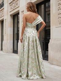 Jacquard A-Line/Princess One Shoulder Floor-Length Mother of the Bride & Groom Dresses with Ruched Waist & Slit