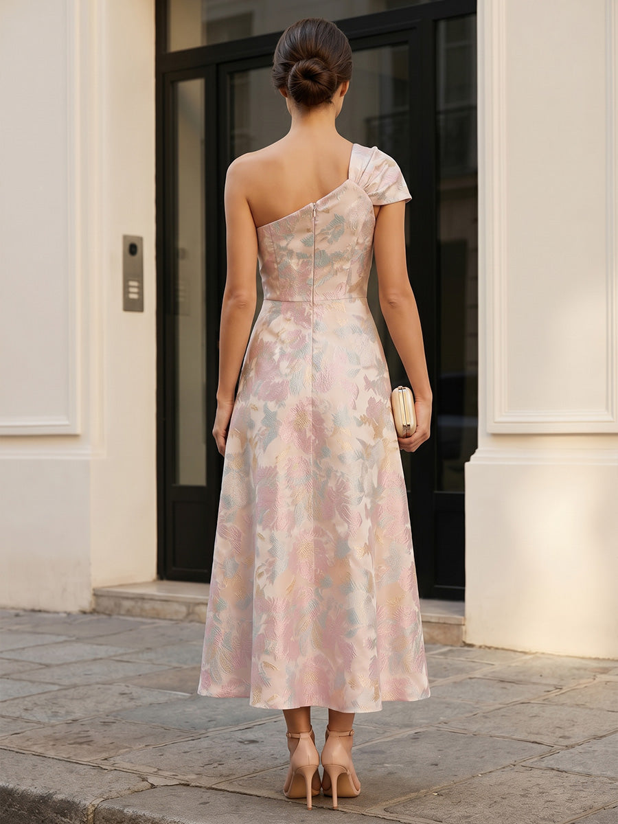 Jacquard A-Line/Princess One Shoulder Tea-Length Mother of the Bride & Groom Dresses for Women