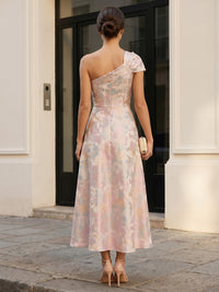 Jacquard A-Line/Princess One Shoulder Tea-Length Mother of the Bride & Groom Dresses for Women