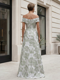 Jacquard A-Line/Princess Off Shoulder Floor-Length Mother of the Bride & Groom Dresses with Pleats