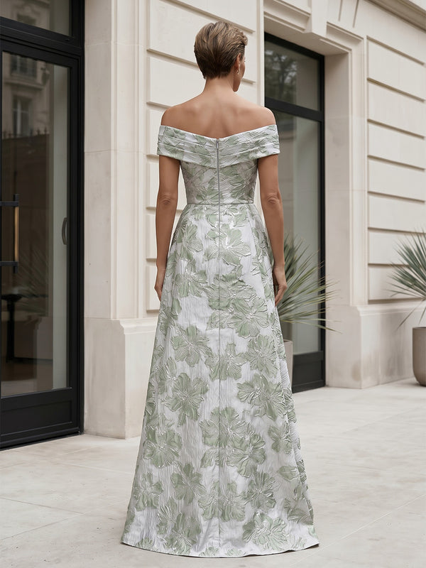 Jacquard A-Line/Princess Off Shoulder Floor-Length Mother of the Bride & Groom Dresses with Pleats