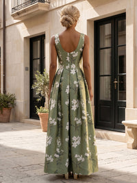 Floral Print A-Line/Princess V-Neck Floor-Length Mother of the Bride & Groom Dresses with Pleats