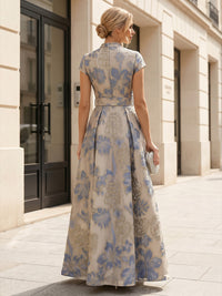Jacquard A-Line/Princess V-Neck Floor-Length Mother of the Bride & Groom Dresses with Pleats & Belt