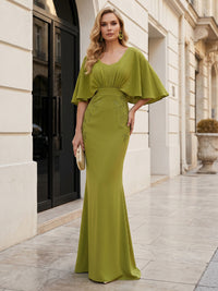 Stretch Mesh Sheath/Column V-Neck Floor-Length Mother of the Bride & Groom Dresses with Ruched Waist