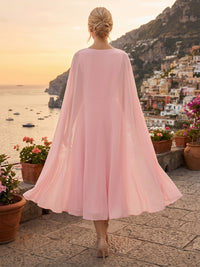 Chiffon A-Line/Princess V-Neck Tea-Length Mother of the Bride & Groom Dresses with Ruched Waist