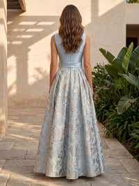 Jacquard A-Line/Princess V-Neck Floor-Length Mother of the Bride & Groom Dresses with Satin Bodice & Belt