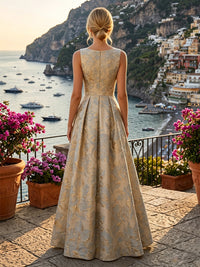 Jacquard A-Line/Princess V-Neck Floor-Length Mother of the Bride & Groom Dresses with Ruched Waist & Pockets