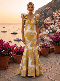 Jacquard Mermaid/Trumpet V-Neck Floor-Length Mother of the Bride & Groom Dresses for Women