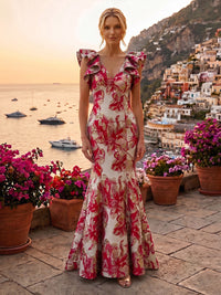 Jacquard Mermaid/Trumpet V-Neck Floor-Length Mother of the Bride & Groom Dresses for Women