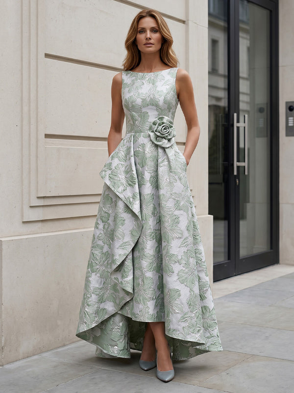 Jacquard A-Line/Princess Scoop Neck Floor-Length Mother of the Bride & Groom Dresses with Ruffles, Pleats & Pockets