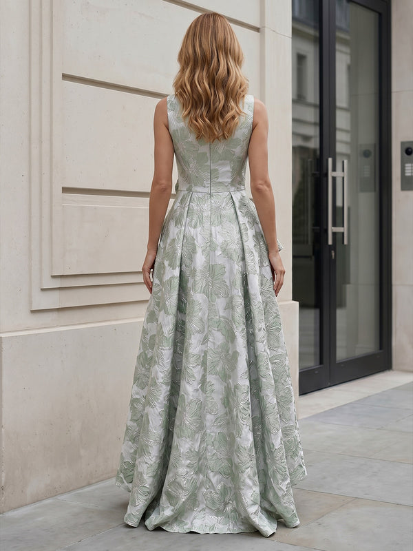 Jacquard A-Line/Princess Scoop Neck Floor-Length Mother of the Bride & Groom Dresses with Ruffles, Pleats & Pockets