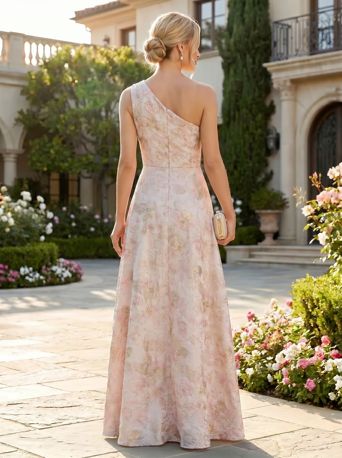 Jacquard A-Line/Princess One Shoulder Floor-Length Mother of the Bride & Groom Dresses for Women