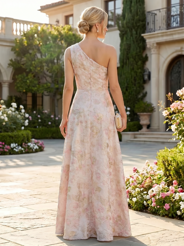 Jacquard A-Line/Princess One Shoulder Floor-Length Mother of the Bride & Groom Dresses for Women