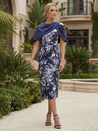 Floral Print Sheath/Column Scoop Neck Tea-Length Mother of the Bride & Groom Dresses for Women