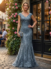 Sequin Floral Mermaid/Trumpet V-Neck Floor-Length Mother of the Bride & Groom Dresses for Women