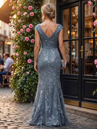 Sequin Floral Mermaid/Trumpet V-Neck Floor-Length Mother of the Bride & Groom Dresses for Women